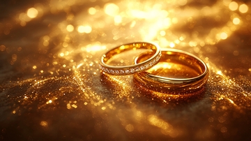 闪耀金光中的结婚戒指