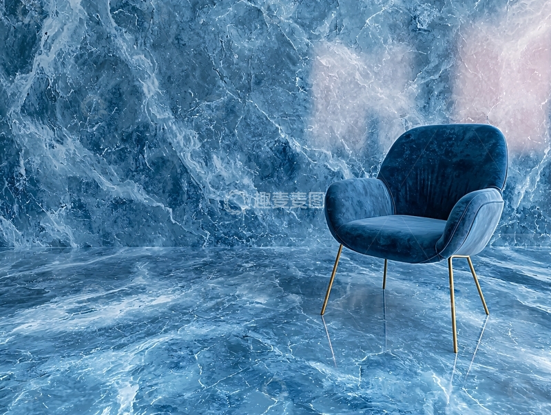 高清大图下载【趣麦麦图】蓝色绒布单人沙发