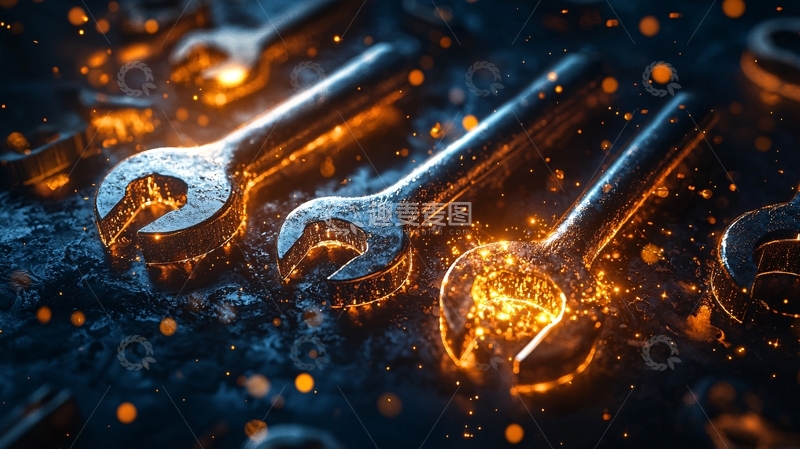 高清大图下载【趣麦麦图】火花四溅的金属扳手