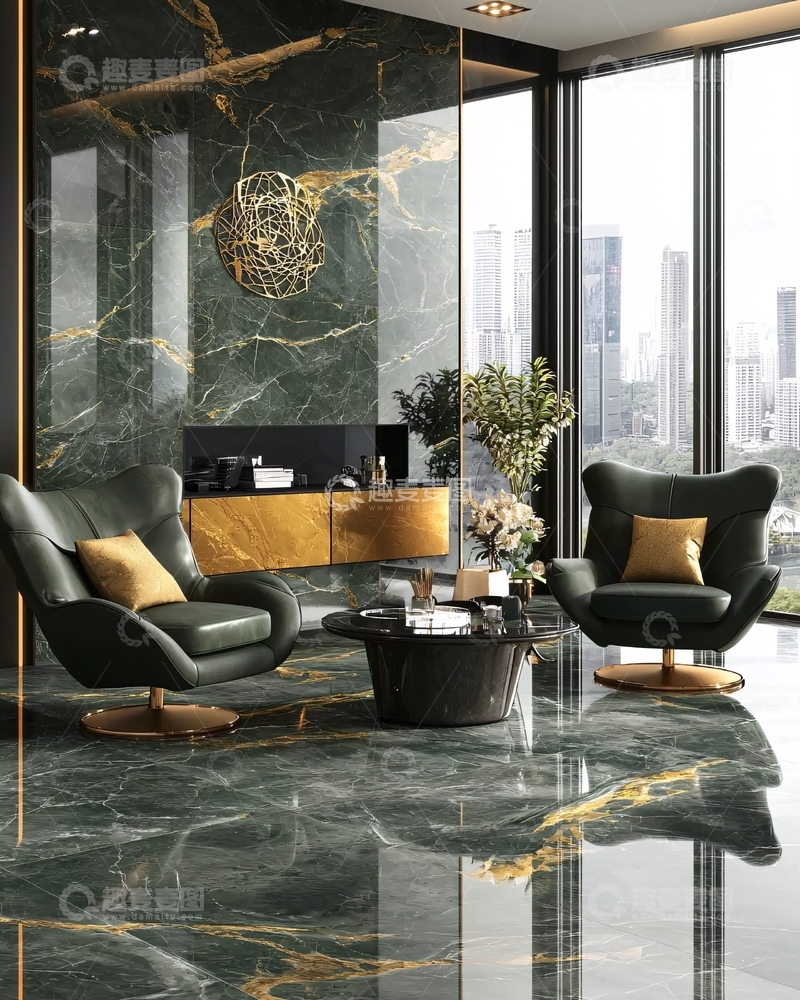 高清大图下载【趣麦麦图】高端大气绿金大理石瓷砖