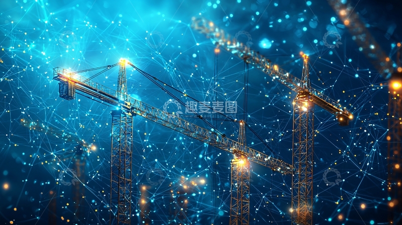高清大图下载【趣麦麦图】蓝色背景下的塔吊网络