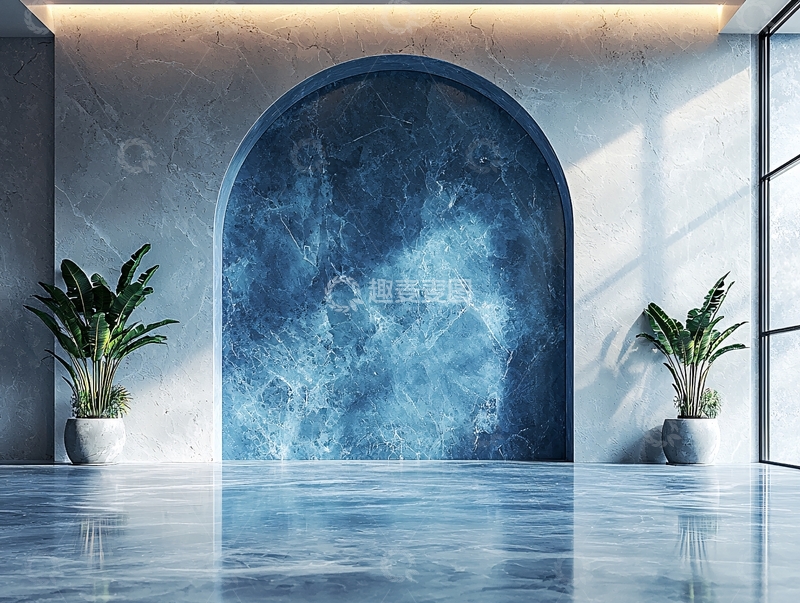 高清大图下载【趣麦麦图】现代轻奢蓝色拱形背景