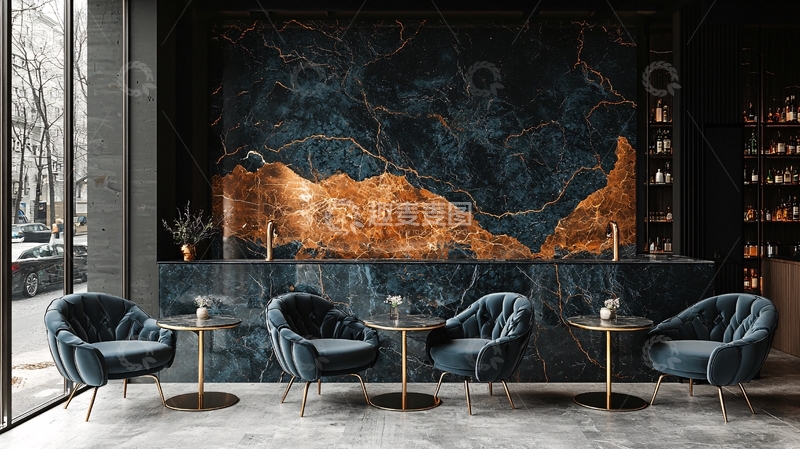 高清大图下载【趣麦麦图】深蓝大理石背景酒吧
