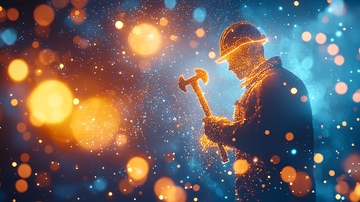 夜色中戴安全帽的工人