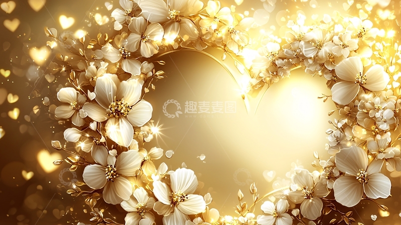 高清大图下载【趣麦麦图】金色花瓣爱心