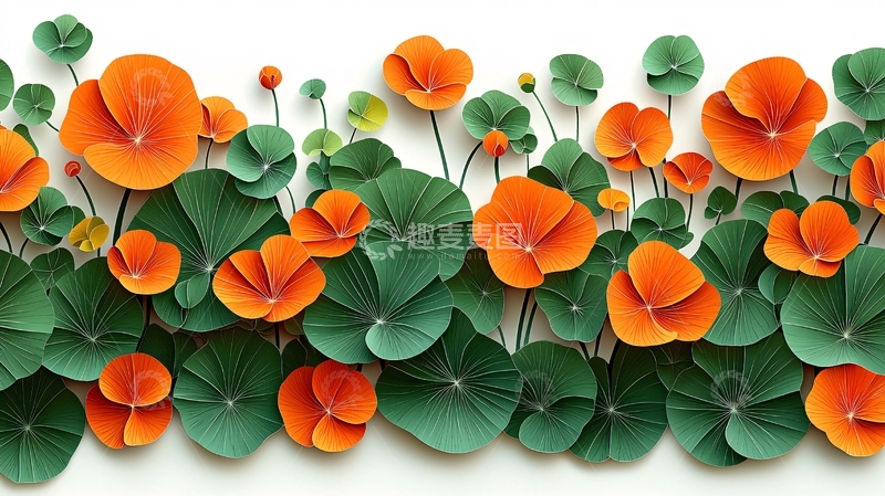 高清大图下载【趣麦麦图】橙色花朵绿叶壁纸