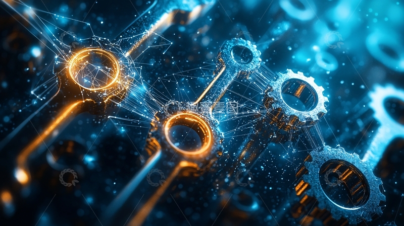 高清大图下载【趣麦麦图】蓝色科技感齿轮背景