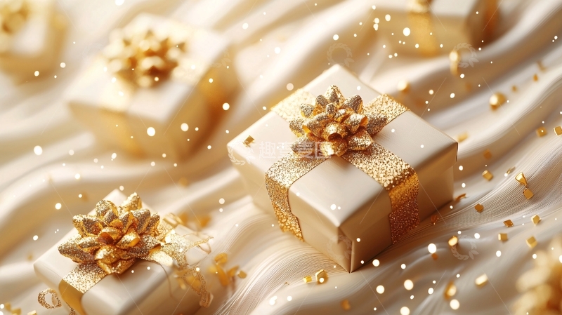 高清大图下载【趣麦麦图】金色丝带礼盒