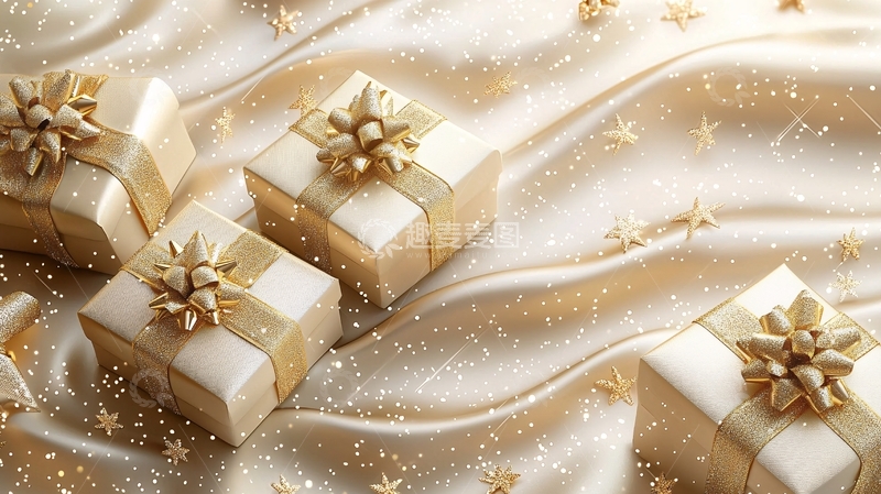 高清大图下载【趣麦麦图】金色丝绸礼盒