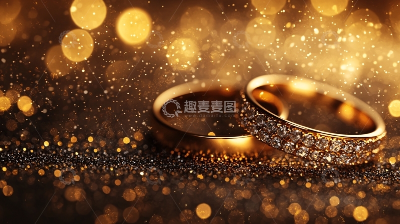闪耀金光中的结婚戒指