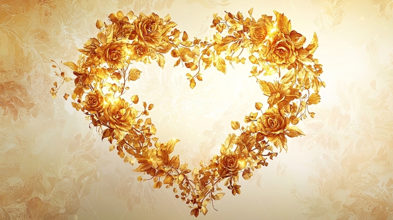 高清大图下载【趣麦麦图】金色玫瑰花环心形