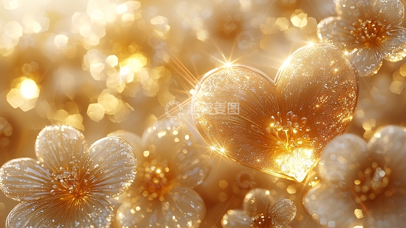 高清大图下载【趣麦麦图】金色花朵爱心