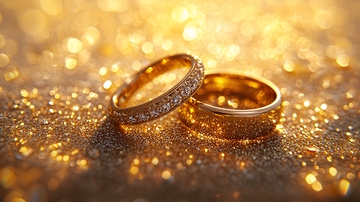 闪耀金光中的结婚戒指