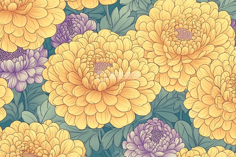 高清大图下载【趣麦麦图】密集的黄色和紫色花朵