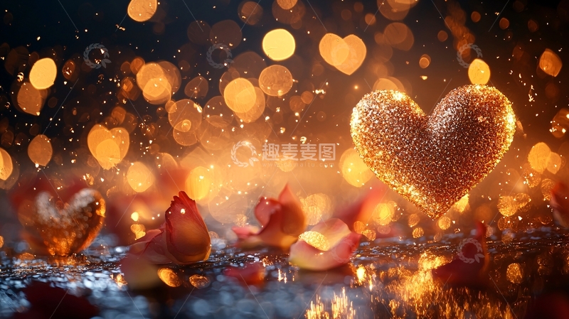 高清大图下载【趣麦麦图】金色闪耀爱心