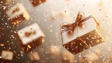 漂浮的金色礼物盒