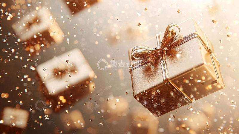高清大图下载【趣麦麦图】漂浮的金色礼物盒