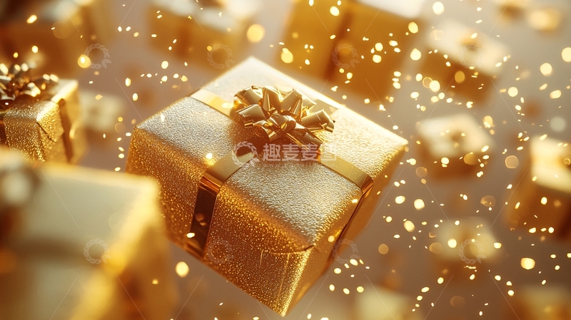 高清大图下载【趣麦麦图】金色礼物盒