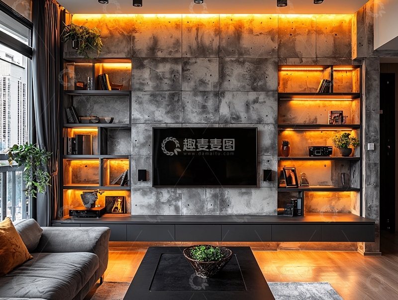 高清大图下载【趣麦麦图】现代工业风电视背景墙