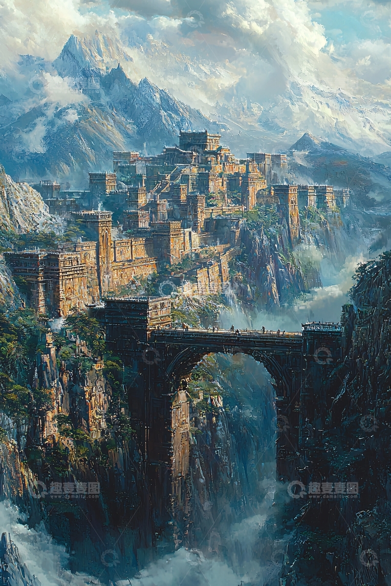 高清大图下载【趣麦麦图】山崖上的古堡城市