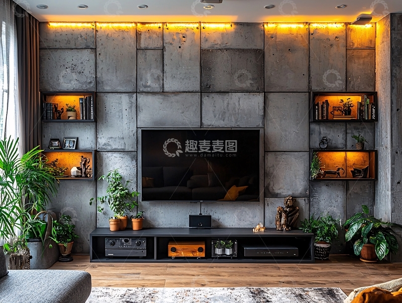 高清大图下载【趣麦麦图】工业风电视背景墙