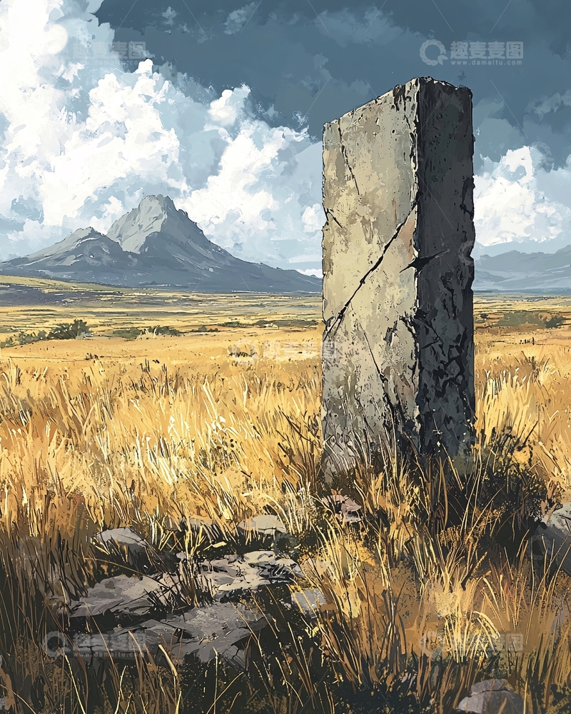 高清大图下载【趣麦麦图】荒野中孤独的石碑