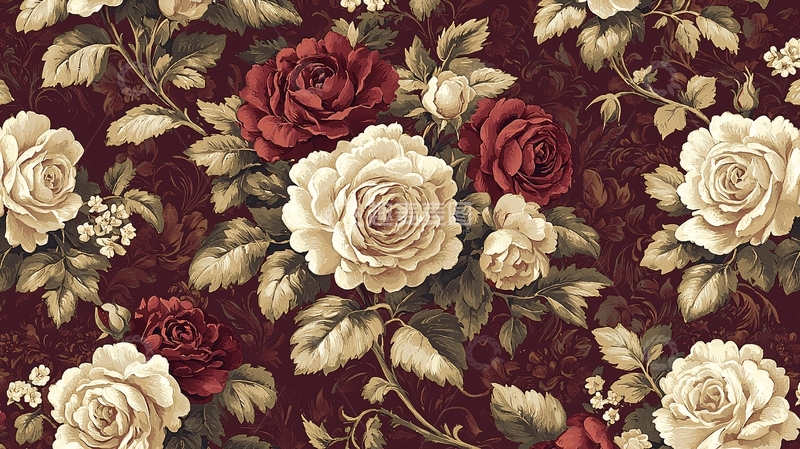 高清大图下载【趣麦麦图】复古玫瑰花纹壁纸
