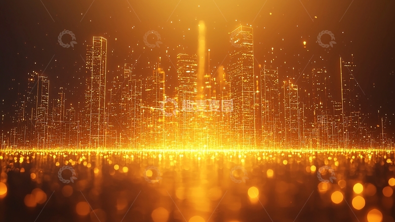 高清大图下载【趣麦麦图】金色粒子城市