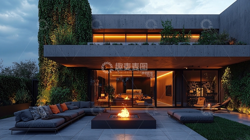 高清大图下载【趣麦麦图】现代简约别墅夜景