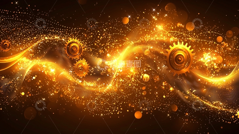 高清大图下载【趣麦麦图】金色齿轮能量波浪