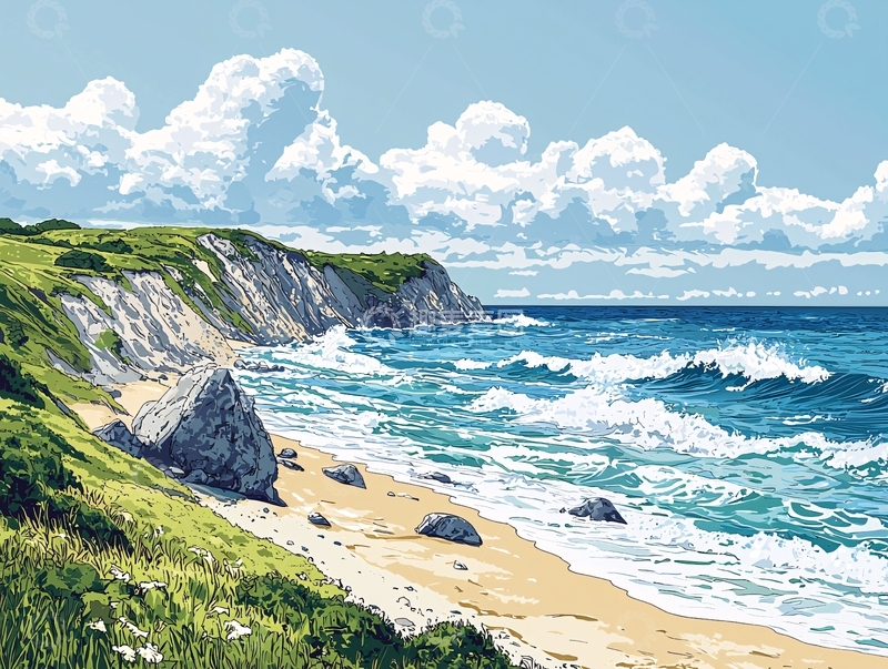 高清大图下载【趣麦麦图】阳光沙滩海浪海岸线
