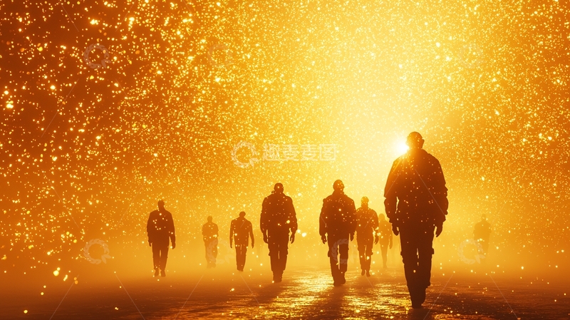 高清大图下载【趣麦麦图】金色光芒中行走的人群