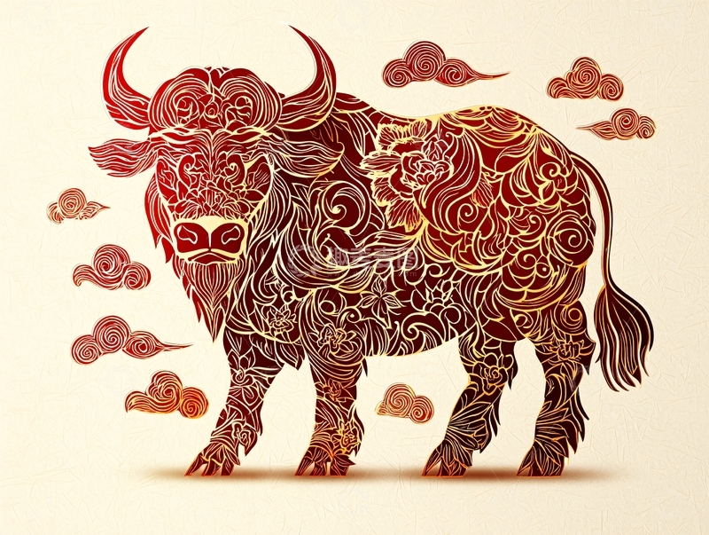 高清大图下载【趣麦麦图】中国风纹样水牛