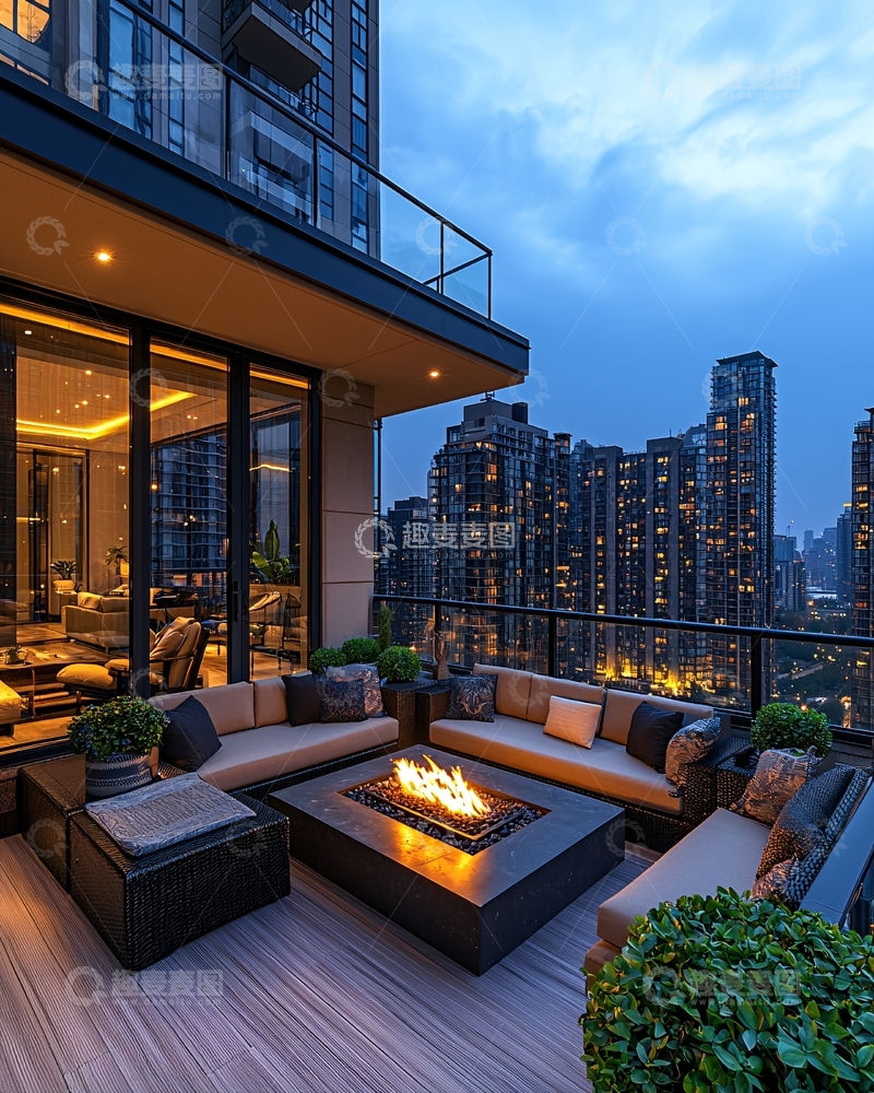 高清大图下载【趣麦麦图】高层公寓夜景露台