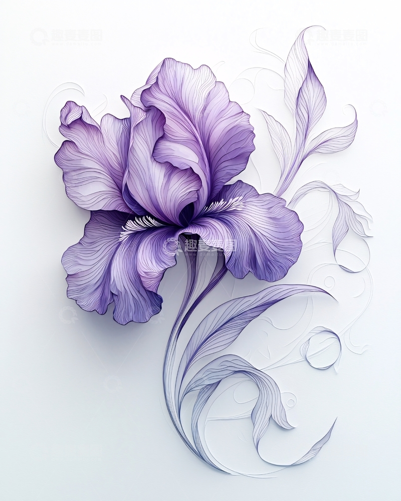 淡紫色鸢尾花艺术插画