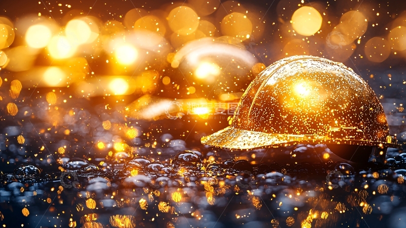 高清大图下载【趣麦麦图】雨夜工地安全帽