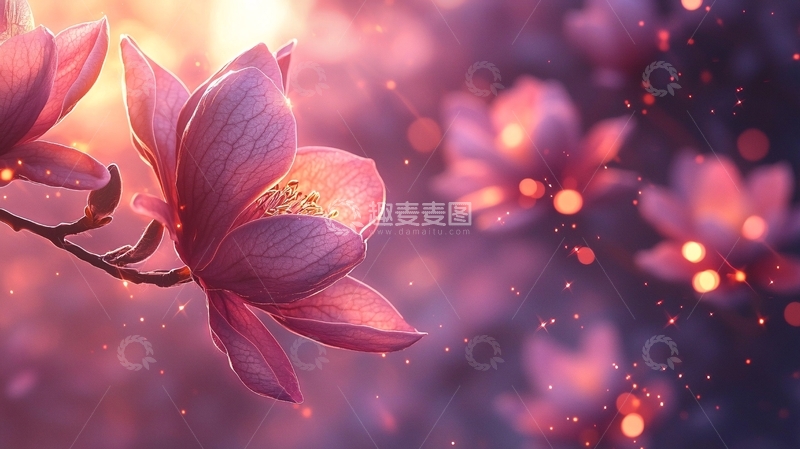 高清大图下载【趣麦麦图】光影梦幻紫粉色木兰花