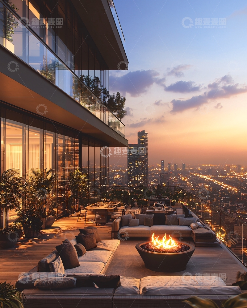 高清大图下载【趣麦麦图】高层建筑夜景阳台