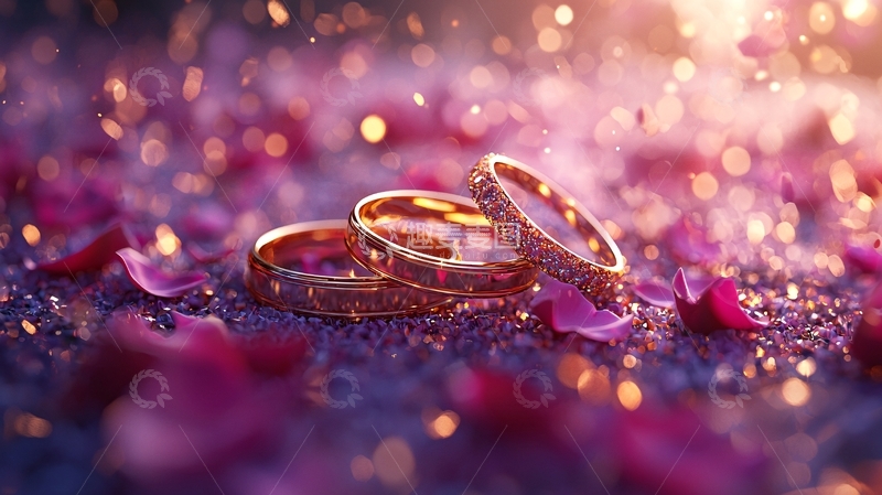 玫瑰花瓣上的金戒指