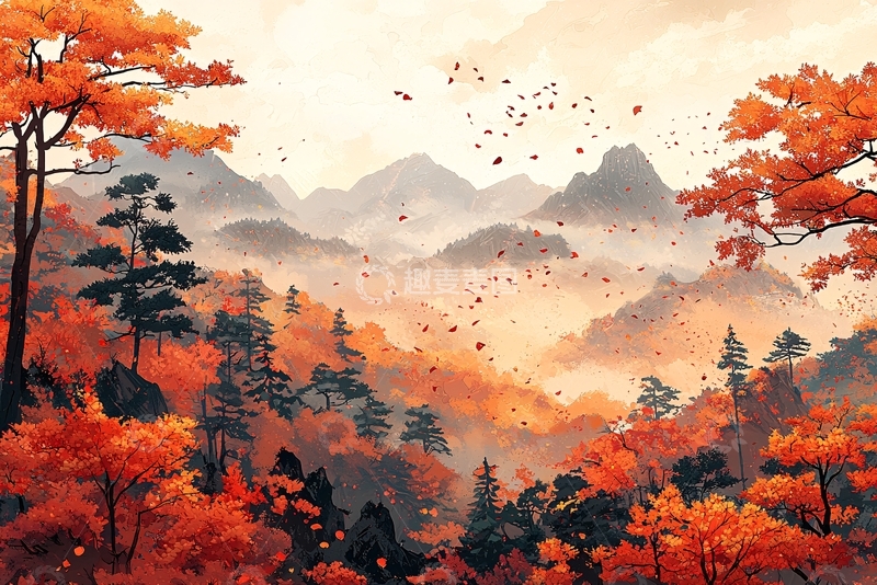 高清大图下载【趣麦麦图】秋日山林意境图