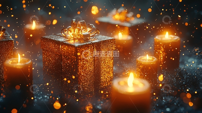高清大图下载【趣麦麦图】金色礼物蜡烛梦幻场景