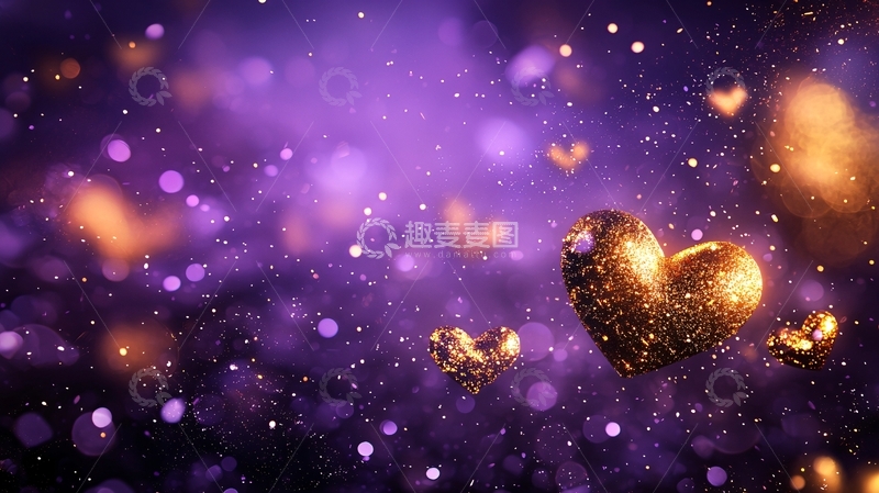 高清大图下载【趣麦麦图】紫色背景金色爱心