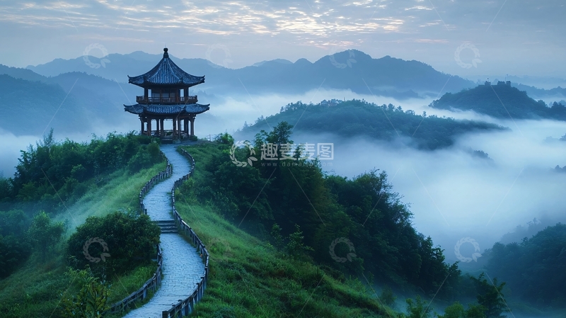 高清大图下载【趣麦麦图】山顶古亭