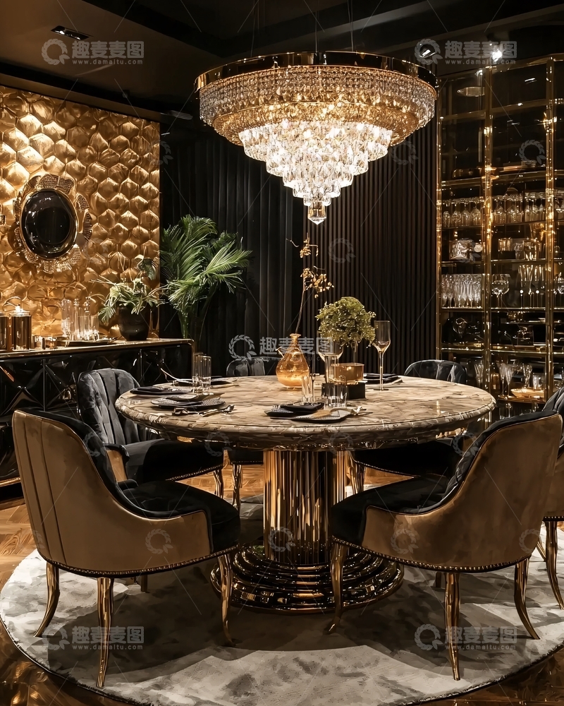 高清大图下载【趣麦麦图】奢华金色现代餐厅
