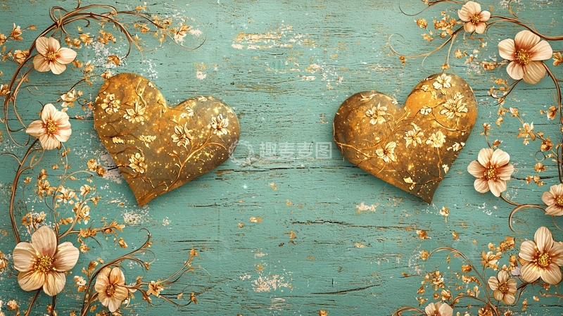 高清大图下载【趣麦麦图】复古金色爱心木质背景