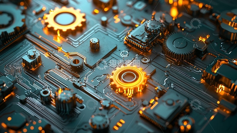 高清大图下载【趣麦麦图】机械齿轮电路板