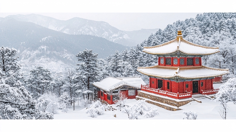 高清大图下载【趣麦麦图】雪山下的红色寺庙