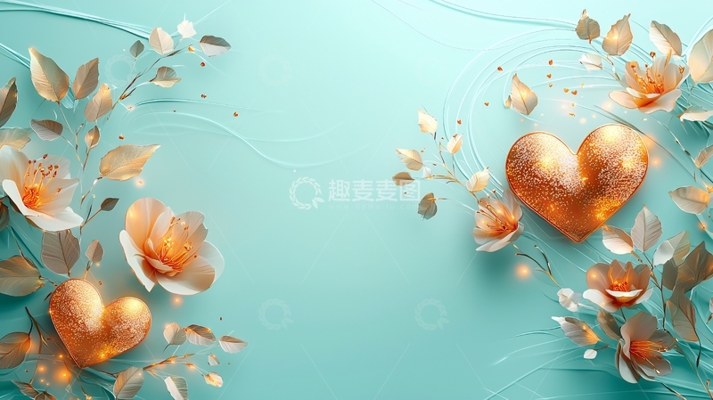 高清大图下载【趣麦麦图】金色爱心花卉背景