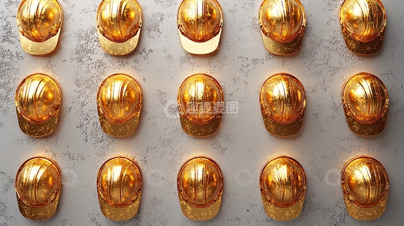 高清大图下载【趣麦麦图】金色安全帽整齐排列