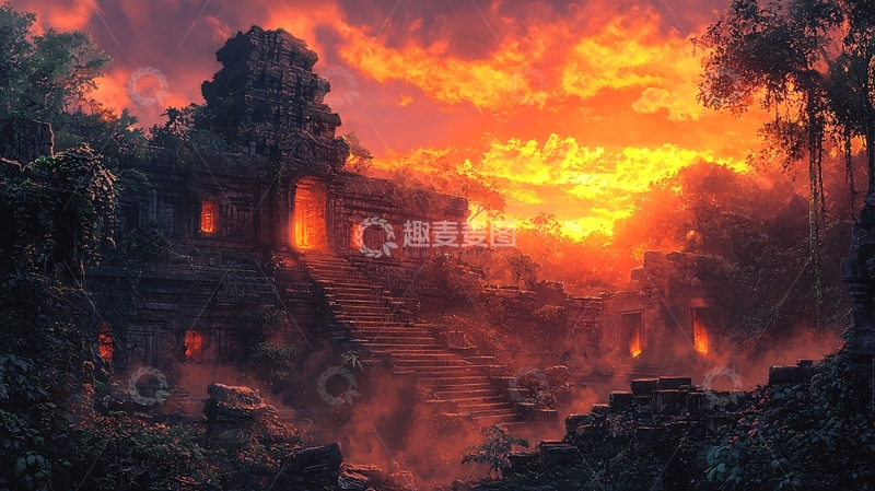 高清大图下载【趣麦麦图】燃烧的古庙